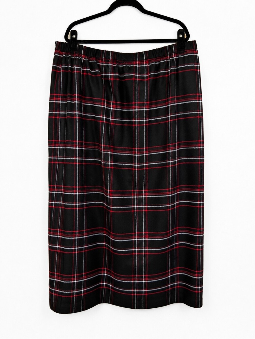 Jessica London 22W Black Red Plaid Wool Blend Wrap Midi Skirt Lined Plus Preppy - Picture 2 of 10